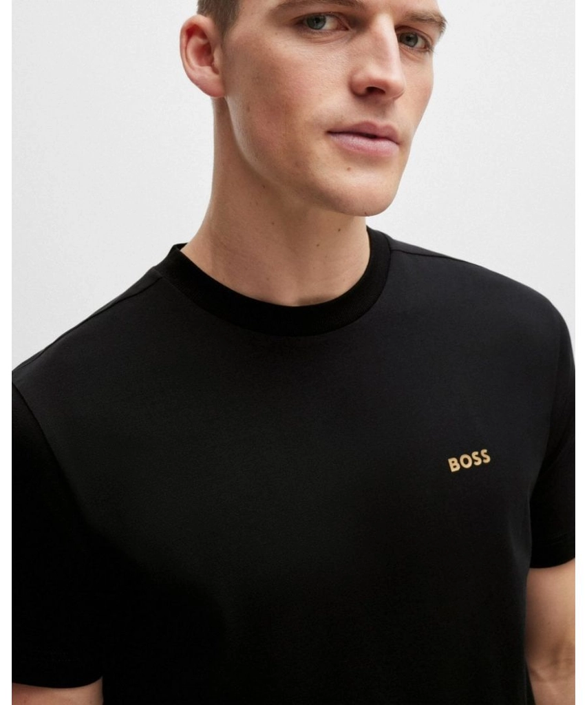 Hugo Boss Tee Mens Stretch Cotton T-Shirt with Contrast Logo NOS - Black - Size Medium
